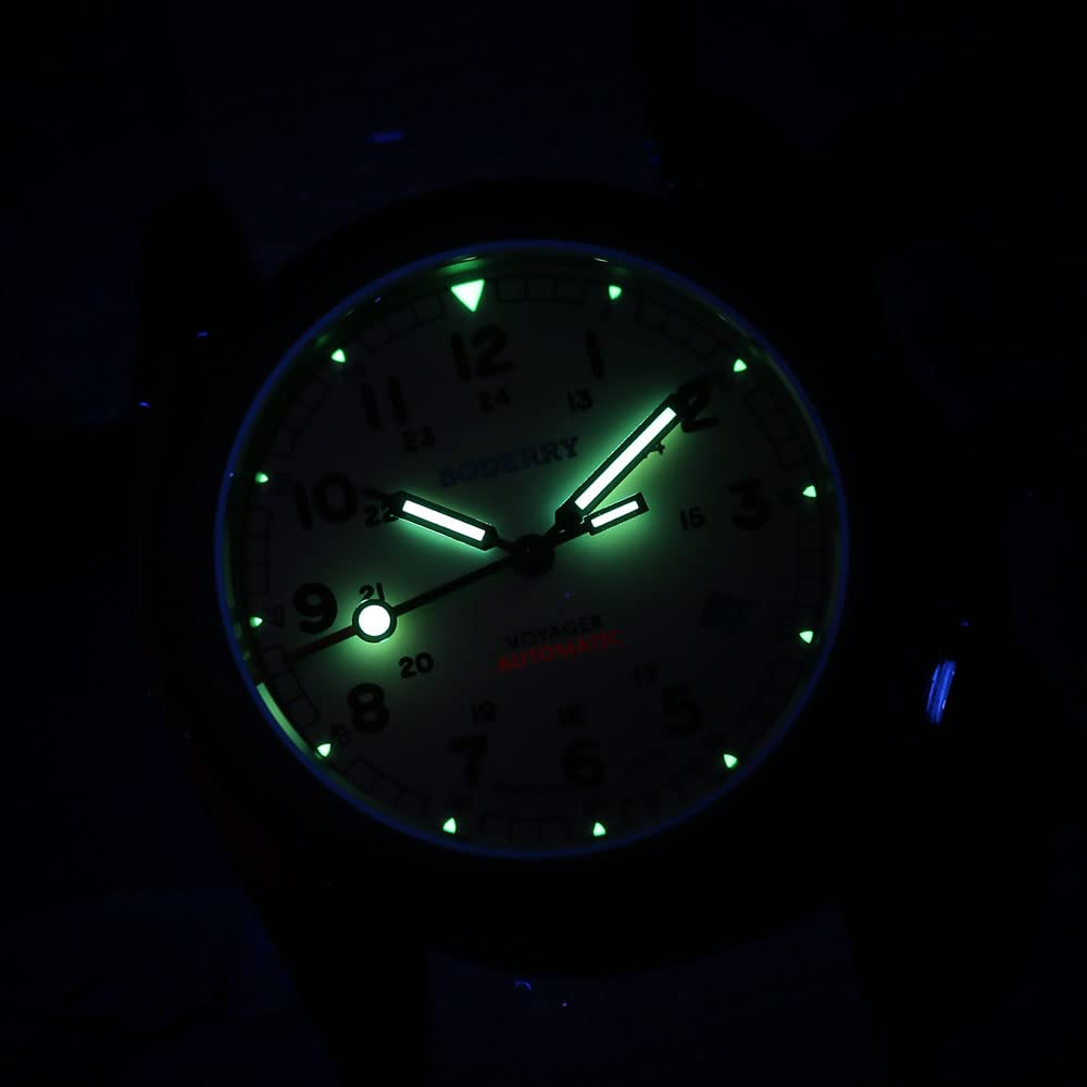 BODERRY Men's Titanium Automatic Military Watch 40mm, Day Date, 100M Waterproof, Japanese Mechanical Movement Voyager