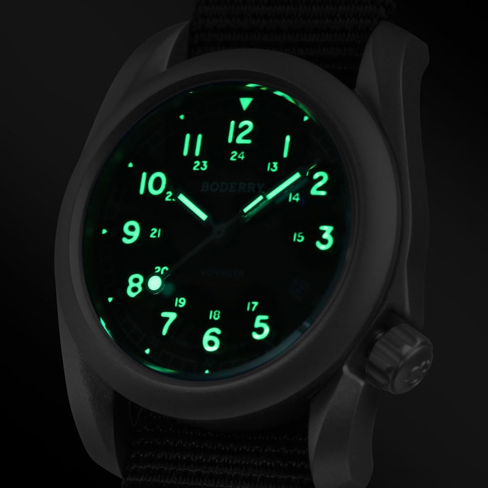 BODERRY Men's Titanium Automatic Military Watch 40mm, Day Date, 100M Waterproof, Japanese Mechanical Movement Voyager