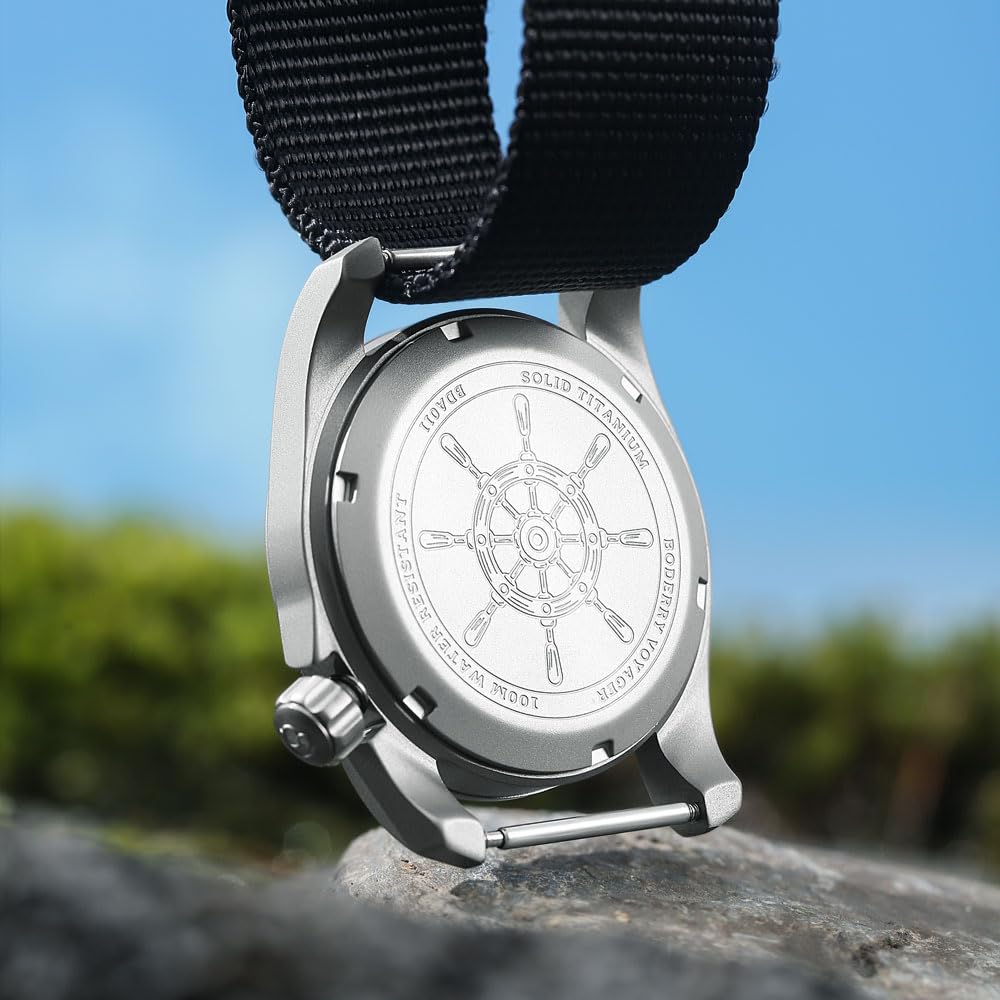 BODERRY Men's Titanium Automatic Military Watch 40mm, Day Date, 100M Waterproof, Japanese Mechanical Movement Voyager