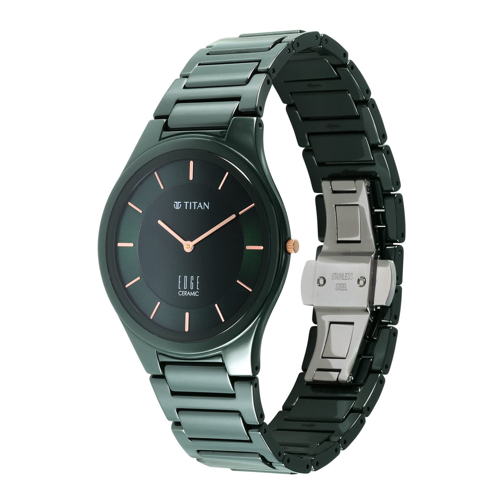 Titan Edge Ceramic Green Dial Analog Ceramic Strap watch for Men-NS1696QC06/NT1696QC06