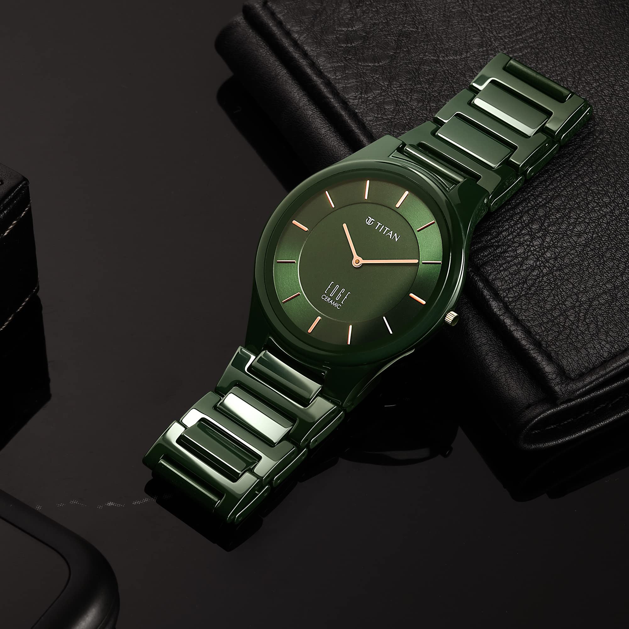 Titan Edge Ceramic Green Dial Analog Ceramic Strap watch for Men-NS1696QC06/NT1696QC06