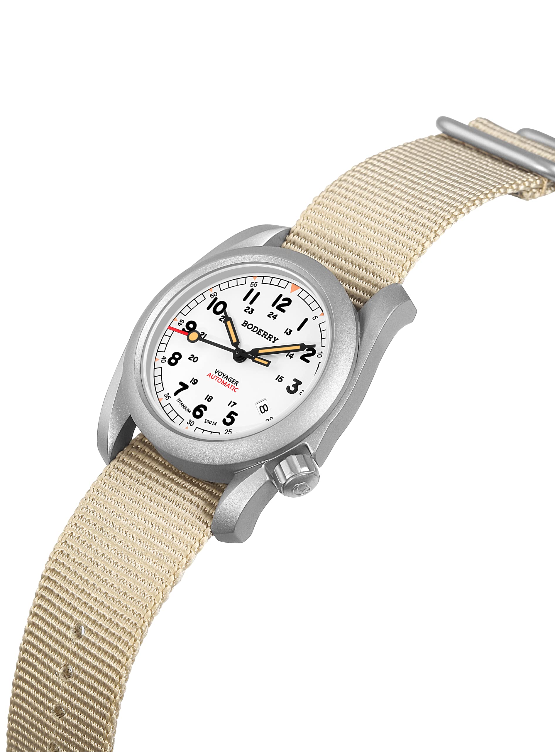 BODERRY Men's Titanium Automatic Military Watch 40mm, Day Date, 100M Waterproof, Japanese Mechanical Movement Voyager