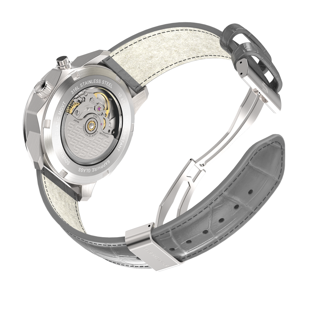 Grey Leather - Steel Clasp
