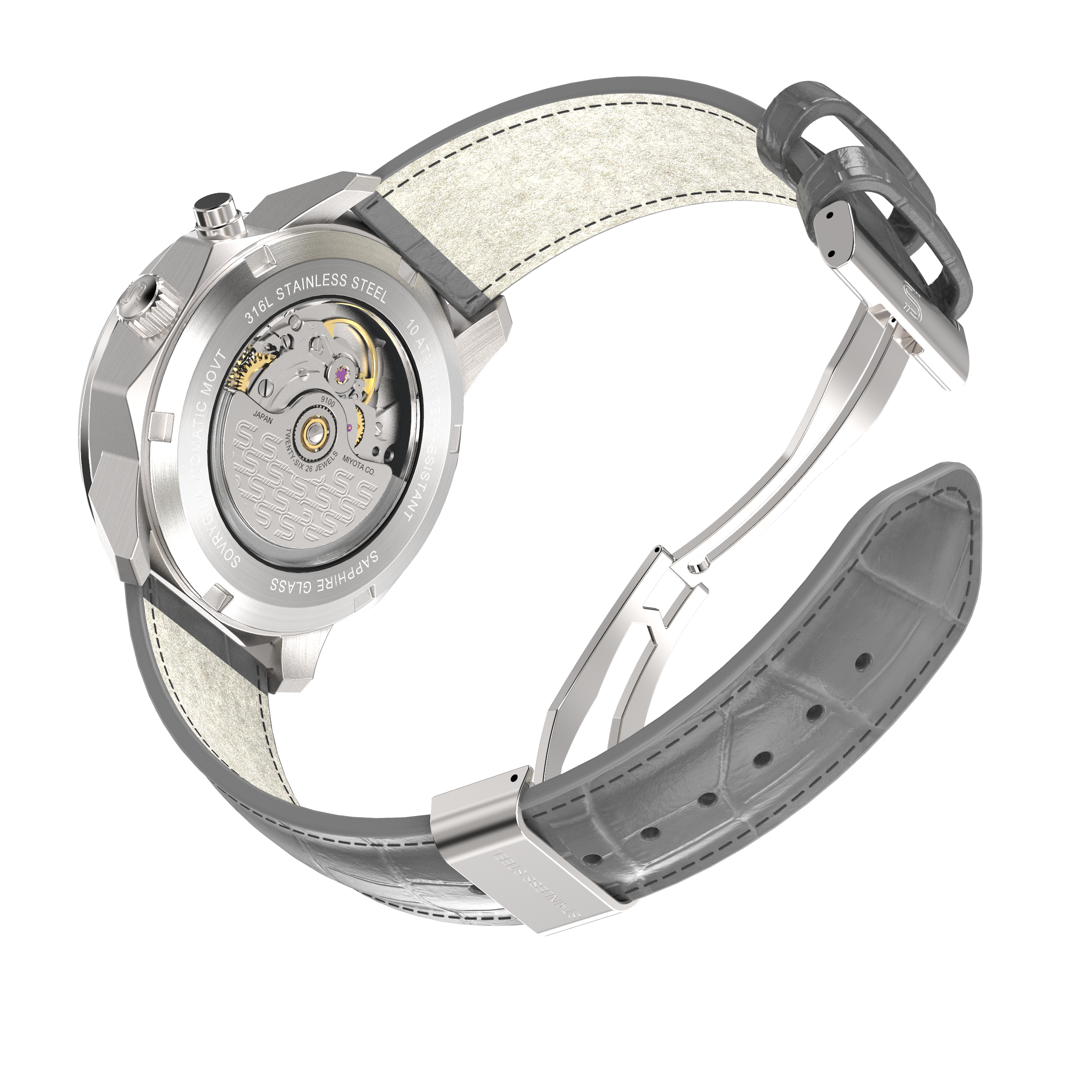 Grey Leather - Steel Clasp