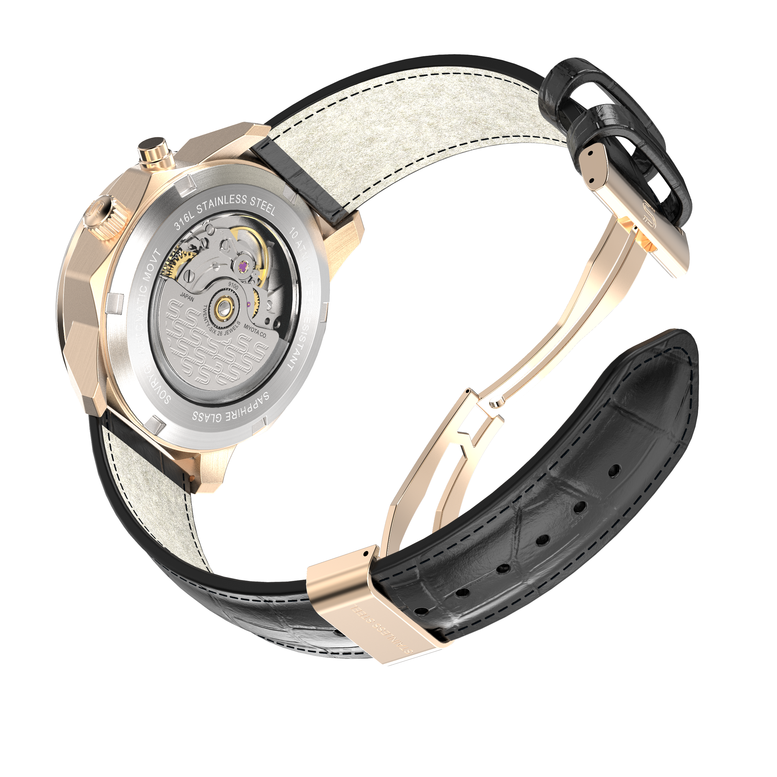 Black Leather - Rosegold Clasp
